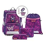 Step by Step Schulranzen-Set SPACE Shine Butterfly Night Ina, 5-teilig, lila, ergonomischer Tornister mit Reflektoren, höhenverstellbar mit Hüftgurt, ab der 1. bis 4. Klasse, 20l