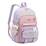 Tanou Schultasche Mädchen Rucksack Schule Teenager, 20 Liter Schulrucksack für Mädchen der 3. bis 7. Klasse, Leichter Wasserabweisender Nylon Kinder Schulranzen, Lila