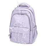 Schulrucksack Mädchen Teenager Schulranzen Rucksack Damen 14 Zoll Laptop Rucksack Leichter schultasche Hochschule Campus Rucksack Nylon Wasserdicht Lässig Arbeitsreise Tagesrucksack(Lila)