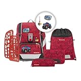 Step by Step Schulranzen-Set 2IN1 PLUS „Monster Truck Rocky“ 6-teilig, ergonomischer Tornister, höhenverstellbar mit Hüftgurt, für die Grundschule, ab der 1. Klasse, 19L, rot