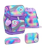 Belmil ergonomischer Schulrucksack Schulranzen Set 5-teilig mit Patch Set, Brustgurt, Hüftgurt, Magnetverschluss/AGR(405-51/AG/S Rainbow Color)