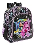 Safta MONSTER HIGH Schulrucksack, Kinderrucksack, anpassbar an den Kinderwagen, ideal für Kinder im Schulalter, bequem und vielseitig, Qualität und Widerstandsfähigkeit, 32 x 12 x 38 cm, Schwarz,