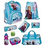 Familando Disney Eiskönigin Schulranzen 1. Klasse · ergonomischer Tornister für Mädchen · Frozen Schultasche im Set (9-teilig mit Sporttasche)