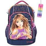 Depesche 12739 TOPModel Night Light - Schulrucksack in Dunkelblau mit Model-Motiv, Schultasche mit verstellbaren Trägern und Anhänger