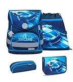 Belmil ergonomischer Schulranzen Set 4 -teilig für Jungen 1-4 Klasse Grundschule/Brustgurt/Magnetverschluss (405-41 Racing Blue Neon)