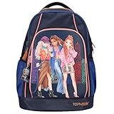 Depesche 12565 TOPModel City Girls - Schulrucksack in Dunkelblau mit Model-Motiv, Schultasche mit verstellbaren Trägern und Anhänger